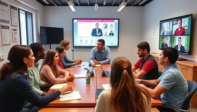 An engaging virtual workshop scene with enthusiastic teenagers participating in hands-on career exploration activities, interacting with industry professionals through video conferencing, and exploring various career paths in a dynamic and educational environment, reflecting the essence of CareerQuest Teens.