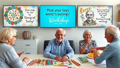 A group of seniors participating in a virtual art workshop, each engrossed in their creative activities on screen, surrounded by colorful art supplies and inspirational quotes, showcasing the joy and fulfillment of artistic expression in SilverCanvas Creations.