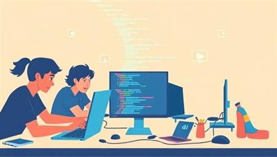 An engaging visual of a group of teenagers participating in a virtual coding bootcamp session, collaborating on a coding project on their computers, with colorful code snippets and digital gadgets around them, fostering teamwork and creativity in coding education.