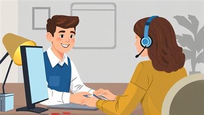 An illustration of a friendly and knowledgeable TechGenius Assist technician assisting a customer with setting up a new device remotely, conveying the personalized and expert tech support service provided by the subscription.