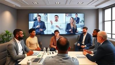 An interactive virtual event setup featuring a diverse group of real estate investors engaging in a virtual networking session, exchanging ideas and insights on investment opportunities, properties, and market trends, creating a vibrant and dynamic online community for wealth building and collaboration.