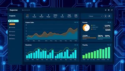An illustrative image of a modern dashboard displaying expense data graphs and charts, with AI algorithms running in the background, symbolizing efficiency and data-driven insights.