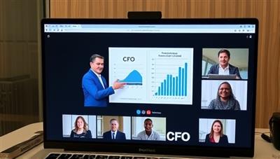 An online meeting screen showing a virtual CFO presenting financial reports to a diverse group of nonprofit board members, reflecting professionalism and collaboration in the digital era.