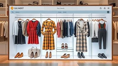 An aesthetically pleasing visual of a virtual wardrobe showcasing personalized outfit suggestions and fashion recommendations, with AI-powered styling tips and trend insights displayed on a digital screen, creating a seamless and enjoyable shopping experience for users.