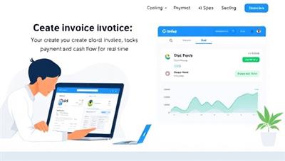 An engaging visual of InvoiceGenius in action, showing a user effortlessly creating and sending invoices with a click, while the system tracks payments and cash flow in real-time, conveying simplicity and efficiency in invoice management for small businesses.
