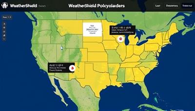 An illustrative map interface showing WeatherShield policyholders receiving real-time weather alerts and customizing their coverage based on hyper-local weather conditions, emphasizing adaptive and responsive insurance solutions against weather risks.