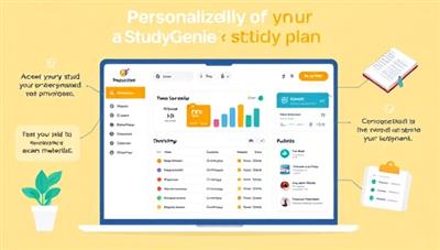 An illustrative graphic showing a user-friendly dashboard on the StudyGenie platform where individuals can access their personalized study plan, track progress, and interact with study materials, highlighting the convenience and effectiveness of personalized exam preparation with StudyGenie.