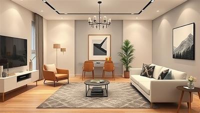 An elegant room visualization rendering showcasing a beautifully designed living space with modern furniture, stylish decor accents, and a cohesive color scheme, illustrating the transformative power of virtual interior design consultations.