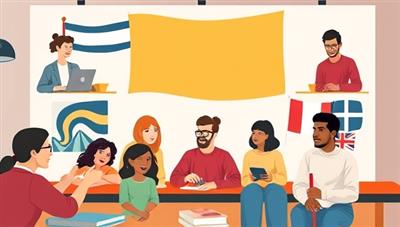 An engaging virtual language class setup with diverse participants interacting, practicing different languages, and sharing cultural insights, creating a vibrant and inclusive learning environment.