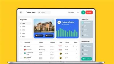 An interface mockup of a user-friendly online property management dashboard displaying property details, rent collection status, maintenance requests, and communication tools, showcasing convenience and organization.