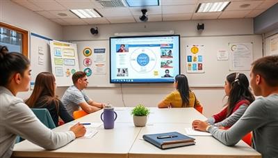 A lively virtual classroom setting with interactive whiteboards, video feeds of tutors and students, and engaging educational materials, creating a vibrant and dynamic learning environment that fosters collaboration and academic growth.