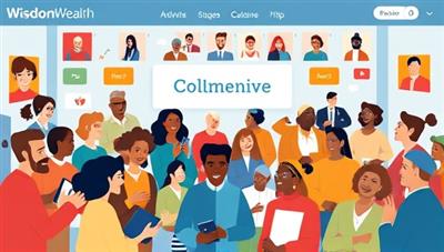 A vibrant visual of a virtual community space on the WisdomWealth Collective platform, showcasing diverse avatars of users engaging in financial discussions, sharing tips, and exchanging knowledge in a lively and collaborative digital environment, fostering a sense of belonging and empowerment.