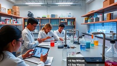 A virtual science laboratory environment with students conducting experiments, observing reactions, and recording data on digital devices, surrounded by scientific equipment and visual representations of chemical processes, fostering an immersive and interactive learning experience in science exploration.
