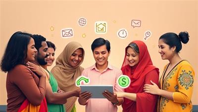 A heartwarming visual of a diverse group of individuals from different cultures and backgrounds engaging in a digital platform, symbolizing unity and support in the global microfinance community, with icons representing loans, investments, and empowerment.