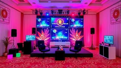 An online event planning setup featuring a virtual event space with interactive elements, digital entertainment options, and customizable themes, surrounded by festive decor and dynamic event activities, illustrating the versatility and creativity of virtual event planning services.