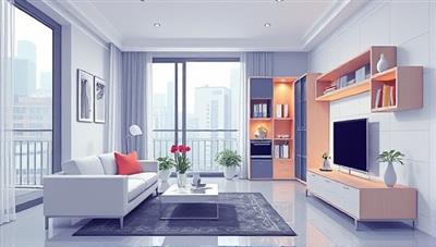 An imaginative illustration showcasing a modern urban apartment with hidden nano-storage units seamlessly integrated into the walls and furniture, showcasing the concept of space optimization and compact storage in a stylish and practical setting.