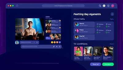 An online platform interface displaying a movie streaming screen with a chat section for viewers to interact, colorful emojis popping up, and a leaderboard highlighting top contributors, fostering a sense of community and engagement during movie nights.