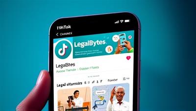 An artistic depiction of a smartphone screen displaying LegalByte's TikTok channel, featuring engaging legal tutorials in a visually appealing format, with legal-themed animations and vibrant colors to attract and educate a younger audience.