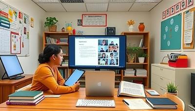 An interactive online classroom with a personalized tutoring session in progress, featuring a student and tutor engaged in a virtual learning experience, surrounded by educational tools and resources, creating a dynamic and supportive tutoring environment.