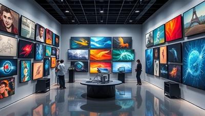 A dynamic digital gallery showcasing diverse digital artworks in a virtual space, with interactive features for users to explore and engage with art pieces, conveying a sense of creativity and innovation in the digital art marketplace.
