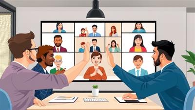 An engaging virtual team building session with participants collaborating on a digital platform, solving challenges and celebrating team achievements through virtual high-fives and animated reactions, capturing the spirit of VirtualBond Co.'s remote team building experiences.