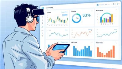 An imaginative illustration of a virtual CFO overseeing a digital dashboard of financial metrics for multiple startup clients, symbolizing strategic financial guidance and support in a virtual environment.