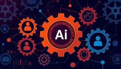 An illustration of interconnected gears symbolizing the seamless connection between job seekers and companies, with AI algorithms depicted as a catalyst in the center, representing efficient and precise talent matching.