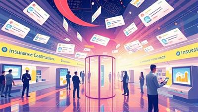 A dynamic digital illustration showcasing a virtual marketplace where insurance quotes float in the air, with users interacting and comparing quotes on futuristic devices, symbolizing the seamless and futuristic experience of insurance shopping on the QuoteSwift platform.