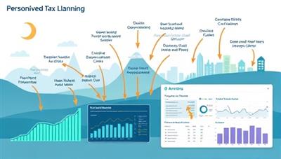 An infographic depicting a dynamic tax landscape with arrows pointing to various tax-saving opportunities, overlaid with analytics dashboards showing personalized tax recommendations, conveying the power of data-driven tax planning.