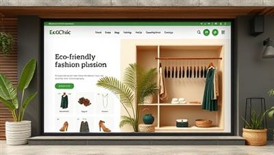 An aesthetically pleasing online marketplace design featuring eco-friendly fashion products displayed on a virtual storefront, with natural elements and green accents, reflecting the sustainable and chic essence of the EcoChic Market platform.