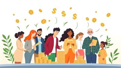 An engaging visual of a diverse group of individuals, including students, working professionals, and retirees, interacting on the platform, investing small amounts in various financial instruments, symbolizing inclusivity and accessibility in investing.