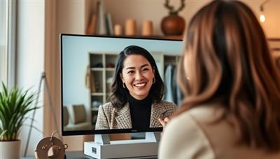 An individual engaging in a virtual styling consultation session with a fashion stylist through a video call, showcasing the personalized and interactive fashion advice provided by StyleSphere in a modern and trendy virtual setting.