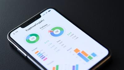 A smartphone displaying the ExpenseTrackr app interface, with colorful graphs and charts representing expense categories, creating a visually appealing and user-friendly image.