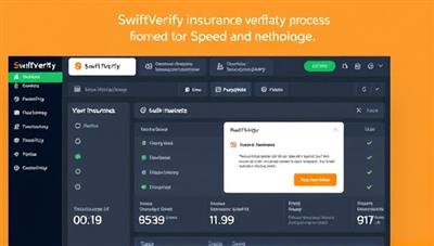 An online dashboard showcasing SwiftVerify's instant insurance verification process, with a user-friendly interface displaying real-time confirmation notifications and secure data encryption features, emphasizing speed and reliability.