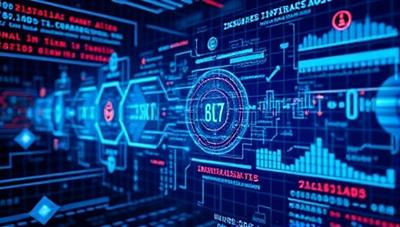 An engaging visualization of AI algorithms processing complex insurance risk data in a futuristic digital environment, symbolizing advanced technology and precision in insurance assessments.