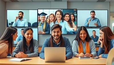 An engaging and dynamic image of recent graduates participating in a virtual career development bootcamp, engaging in mock interviews, networking sessions, and skill-building workshops led by industry professionals, conveying a sense of growth and empowerment in their career journeys.