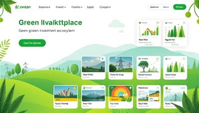 An eco-friendly digital marketplace interface showcasing a variety of sustainable investment projects, from renewable energy initiatives to green tech startups, with vibrant nature-themed graphics and visuals, promoting a green investment ecosystem.