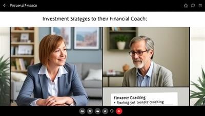 A virtual personal finance coaching session featuring a financial coach discussing investment strategies, savings goals, and retirement planning with a client through a video call, showcasing a professional and supportive financial advisory environment.