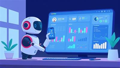 An animated illustration showcasing a friendly robot character assisting a user in organizing and managing their budget on a digital interface, symbolizing efficiency and tech-savviness in financial management.