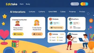 An engaging educational platform interface featuring AI-powered study recommendations, interactive quizzes, and progress trackers, with colorful visuals and animated characters to appeal to learners of all ages.