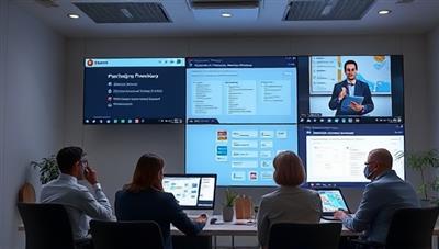An interactive virtual workshop setup with participants engaging in collaborative project planning exercises, led by a skilled facilitator, with digital tools and visual aids enhancing the learning experience and fostering teamwork among attendees.