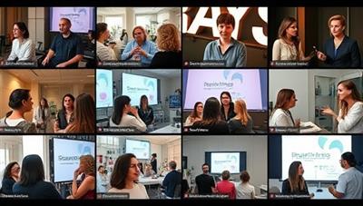 A virtual beauty networking event scene featuring a diverse group of beauty professionals engaging in discussions, sharing beauty tips, and showcasing their work through virtual presentations, highlighting the collaborative and community-driven spirit of Beauty Connect Hub, fostering connections and opportunities within the beauty industry.