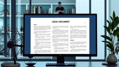 An image of a virtual workspace with legal documents on a computer screen, AI algorithms analyzing text, and legal professionals collaborating remotely, symbolizing efficiency and expertise in legal document review.