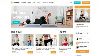 An online fitness equipment rental platform showcasing a variety of workout gear and home gym essentials available for rent, with virtual workout class previews and user reviews displayed, illustrating the convenience and versatility of FitRent Home's virtual rental services.