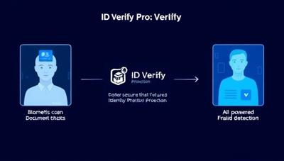 A digital representation of the ID Verify Pro service in action, with a seamless identity verification process showcasing biometric scans, document checks, and AI-powered fraud detection capabilities, ensuring secure and efficient identity verification for online transactions and digital interactions, symbolizing the future of digital identity protection.