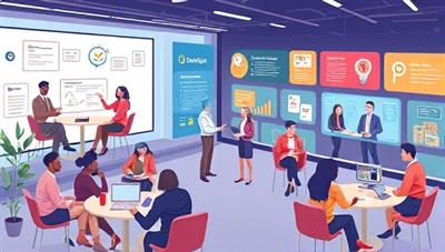 An engaging digital illustration featuring a virtual career development center with interactive workshops, career coaching sessions, and networking events, showcasing diverse professionals engaging in skill-building activities and mentorship programs, symbolizing career growth and professional success in the digital landscape.