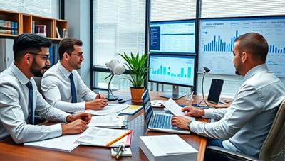 An office scene with a team of tax experts engaged in resolving complex tax cases, with documents, legal papers, and computer screens displaying financial data, showcasing the expertise and dedication of TaxSolve Experts in resolving tax issues for clients.