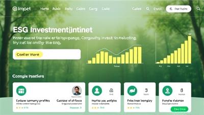 An impactful ESG investment platform interface featuring sustainable company profiles, impact metrics, and community engagement tools, with investors exploring ethical investment options and collaborating for positive change, symbolizing purpose-driven investing and sustainability.