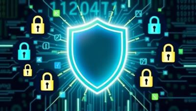 An eye-catching visual representation of a shield symbolizing data protection, surrounded by digital lock icons and secure encryption symbols, conveying the concept of security and safeguarding data assets with DataShield insurance services.