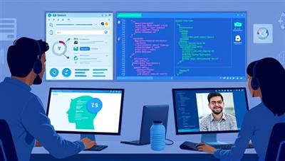 An engaging visual representation of a virtual tech support team collaborating on solving a technical issue for a client, with screens displaying diagnostic tools, coding snippets, and a satisfied customer on a video call, signifying efficient and reliable tech assistance.